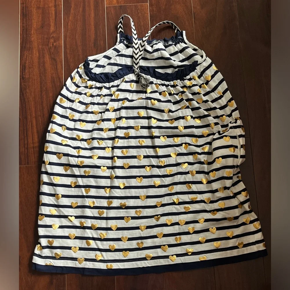 NWOT - Crewcuts Stiped Navy & White Dress with Gold Hearts - Girls size 10